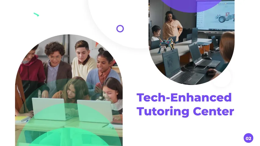 Tech-enhanced Prepaze Academy tutoring center with students learning on laptops